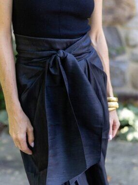 Julia Amory Cartegnia Noir Silk Dupioni Tie-Waist Skirt